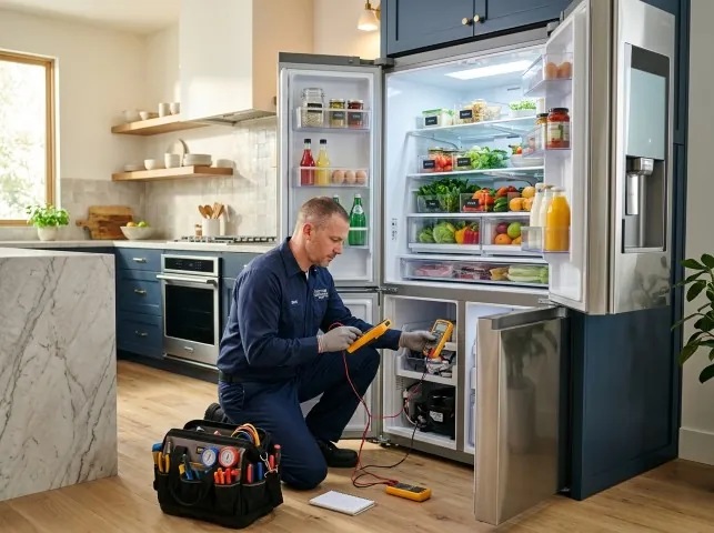 Appliance Repair Hero refrigerator technician testing a fridge on a Bayside, NY service call